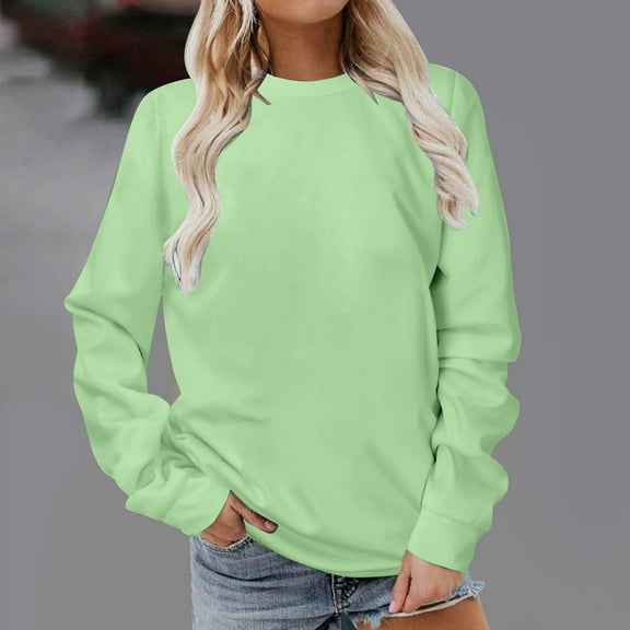 jsaierl Sweatshirt for Women Loose Fit Solid Color Sweatshirts Round Neck Tunic Sweater Tops 2024 Long Sleeve Shirts