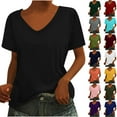 thumbnail image 1 of Jsaierl T Shirts for Women V Neck Summer Casual Short Sleeve Tunic Tops Solid Color Daily Basic Tees, 1 of 7