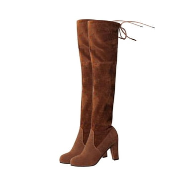 Jsaierl Tall Block Heel Boots for Womens Over Knee High Boots Chunky Warm Winter Long Boot Round Toe Side Zipper Back Lace Fashion Thigh High Boots Fashion Dress Boot