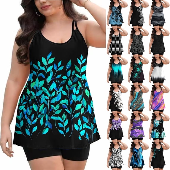 Jsaierl Tankini Swimsuits for Women Tummy Control Two Piece Bathing Suits Flowy Swim Tops with Boyshorts