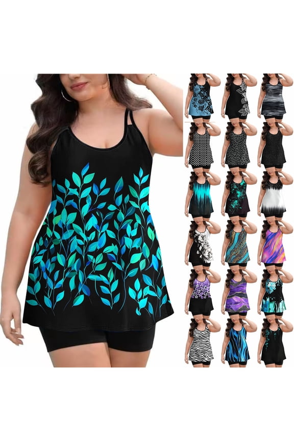 Tankini Swimsuits for Women Tummy Control Two Piece Bathing Suits Flowy Swim Tops with Boyshorts