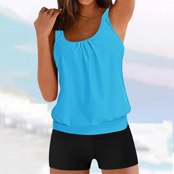 Jsaierl Tankini Swimsuits for Women Two Piece Bathing Suits Tummy Control Summer Bikini Swim Tank Top with Boyshorts Swimwear Sets
