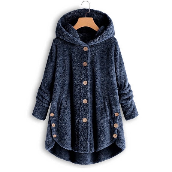 Jsaierl Thick Winter Coats for Women Causal Cute Sherpa Coats Fuzzy Fleece Warm Coats Button Down Long Sleeve Hooded Coat