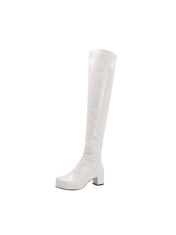 Thigh High Boots for Womens Over The Knee Patform Chunky Heel Stretch Long Fall Y2K Gogo Boots Fashion Square Toe Boots Low Block Heel Booties