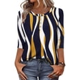 thumbnail image 1 of Jsaierl Tops for Women 3/4 Sleeve Casual Button Up Crew Neck Shirts Dressy Print Ladies Blouses Work Cotton Tunic Top S-2XL, 1 of 8