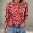 thumbnail image 1 of Jsaierl Tops for Women 3/4 Sleeve Casual V Neck Shirts Dressy Graphic Petite Blouses Flowy Cotton Tunic Top S-2XL, 1 of 6