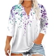 thumbnail image 1 of Jsaierl Tops for Women 3/4 Sleeve Plus Size Button Up V Neck Shirts Cute Print Petite Blouses Workout Elegant T-shirts Top L-5XL, 1 of 5