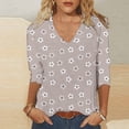 thumbnail image 1 of Jsaierl Tops for Women 3/4 Sleeve Plus Size V Neck Shirts Boho Graphic Petite Blouses Work Elegant T-shirts Top S-4XL, 1 of 5
