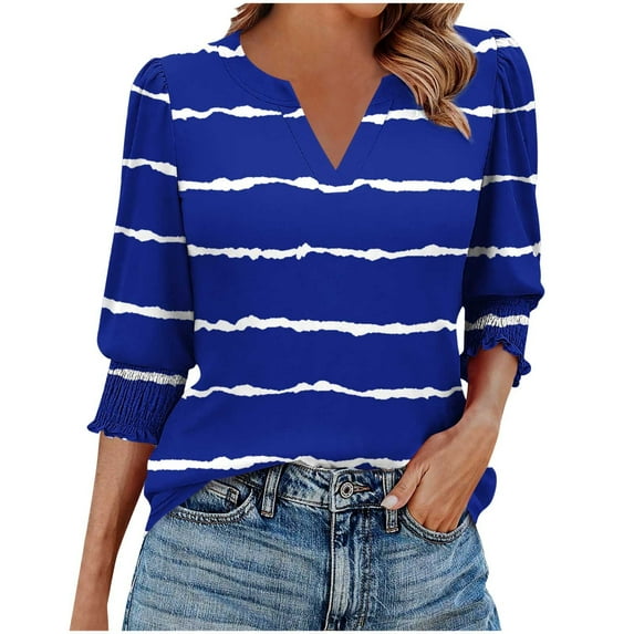 Jsaierl Tops for Women 3/4 Sleeve Summer V Neck Shirts Boho Graphic Ladies Blouses Soft Elegant Tunic Top S-2XL