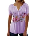 thumbnail image 1 of Jsaierl Tops for Women Plus Size Hide Belly Shirts Summer Pleated Button V Neck T-Shirt Causal Empire Waist A-Line Floral Tunic Tops, 1 of 5