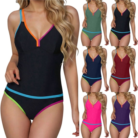 Jsaierl Two Piece Tankini Swimsuits Women Tummy Control Summer Vacation Print Push Up Swimwear Athletic Tankini Tops with Boyshorts Tankini Bathing Suits S-2XL