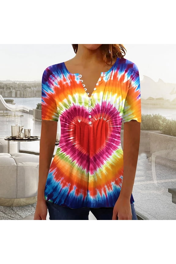 Valentine's Day Shirts Womens Sweet Love Heart Graphic Tees Stretch Short Sleeve Blouse V Neck Going Out T-shirt Tops Valentines Day Gifts