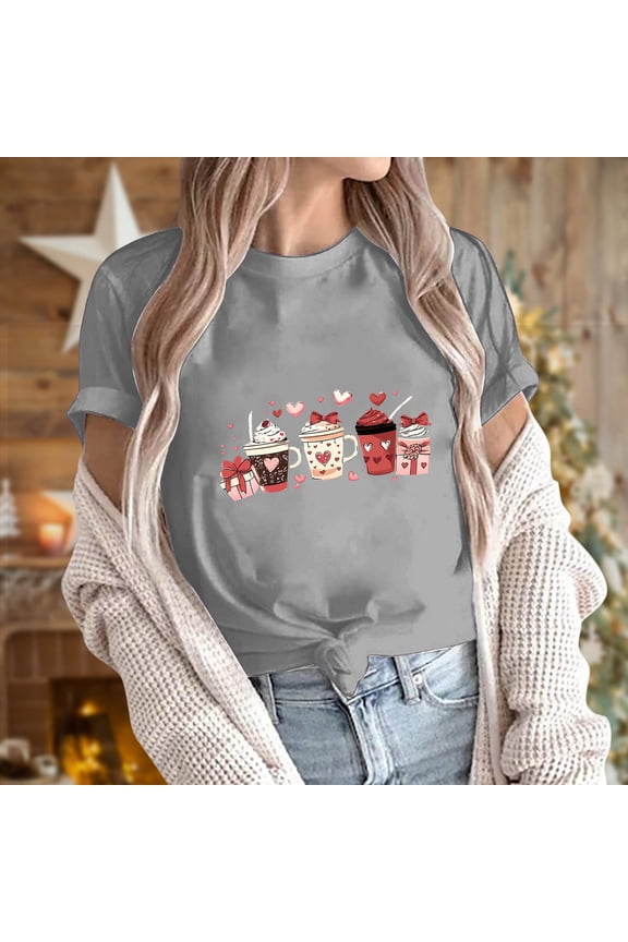 Valentines Day Shirts Women Plus Size Love Heart Graphic Tees Work Short Sleeve Blouse Round Neck Tunic T-shirt Tops Spring Clothes for Women