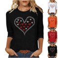 thumbnail image 1 of Jsaierl Valentines Day Shirts for Women Plus Size Love Heart Print Tees Casual 3/4 Sleeve Blouse Round Neck Holiday T-shirt Tops Spring Clothes for Women, 1 of 5