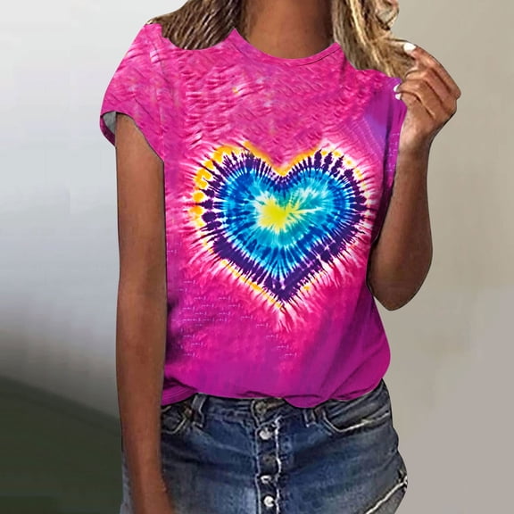 Jsaierl Valentines Day Shirts Women Sweet Love Heart Graphic Tees Casual Short Sleeve Blouse Crewneck Dressy Casual T-shirt Tops Womens Spring Fashion