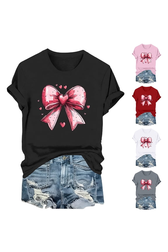 Valentines Day Shirts Womens Cute Love Heart Graphic Tees Work Short Sleeve Blouse Crewneck Holiday T-shirt Tops Valentines Day Gifts