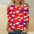 thumbnail image 1 of Jsaierl Valentines Day Shirts for Women Plus Size Love Heart Print Tees Soft 3/4 Sleeve Blouse Crewneck Going Out T-shirt Tops Valentines Day Gifts, 1 of 5