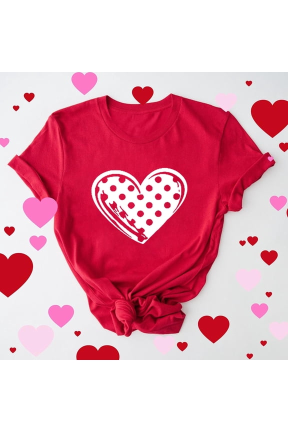 Valentines Day Shirts for Women Sweet Love Heart Graphic Tees Work Short Sleeve Blouse Crewneck Holiday T-shirt Tops Womens Spring Fashion