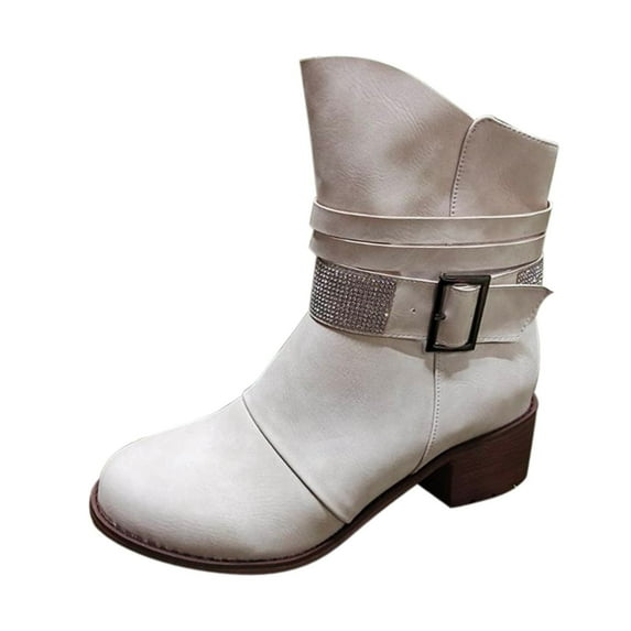 Jsaierl Western Cowgirl Cowboy Ankle Boots for Women or Ladies Dressy Mid Calf Leather Boots Modern Low Heel Chunky Ankle Boots Fashionable Winter Shoes