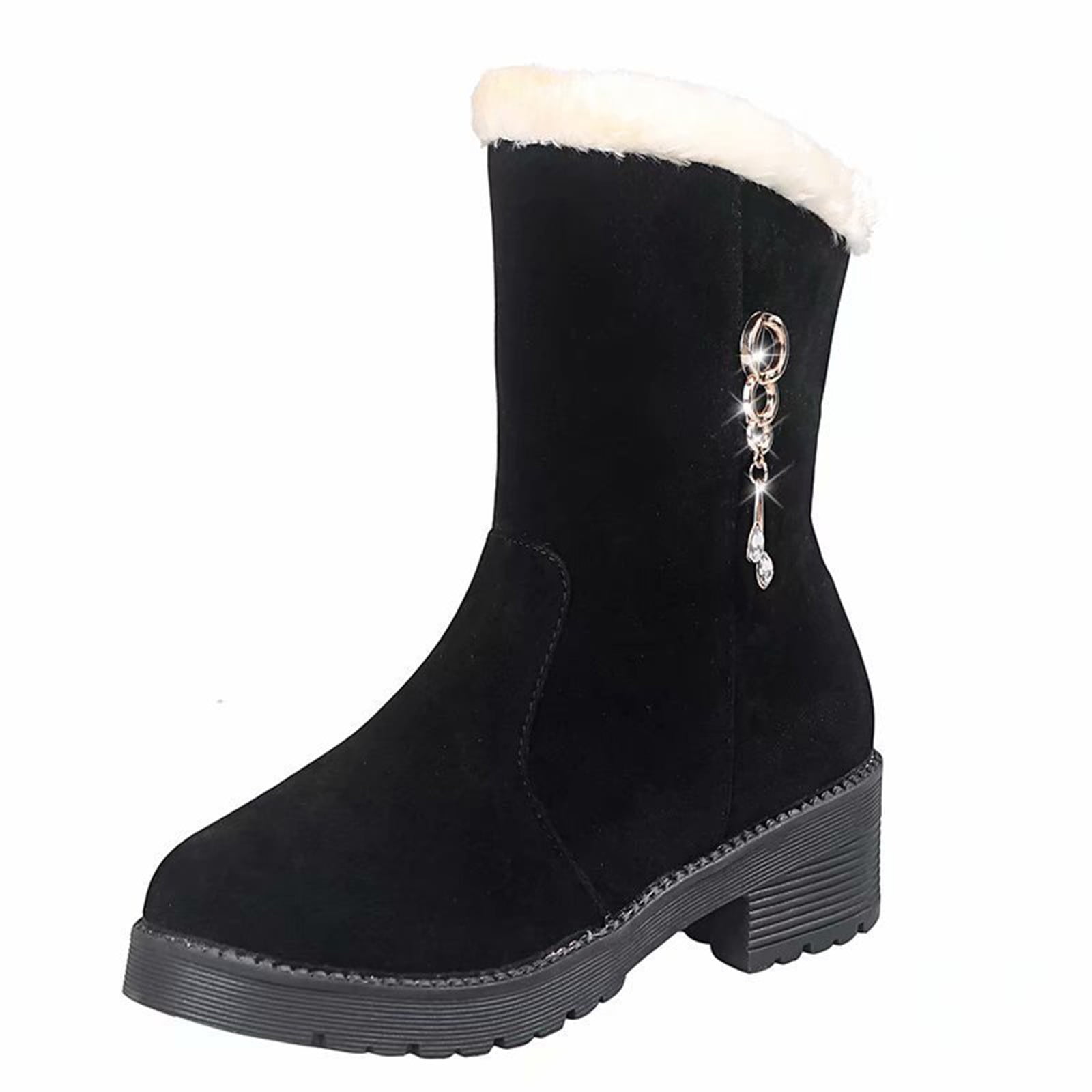 Jsaierl Winter Boots for Women, Comfortable Slip On Mid Chunky Heel