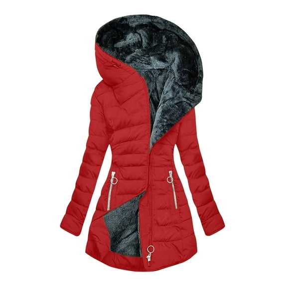 Jsaierl Winter Coats for Women Sherpa Fleece Lined Warm Heavy Jackets Thickened Windproof Outerwear with Faux Fur Hood