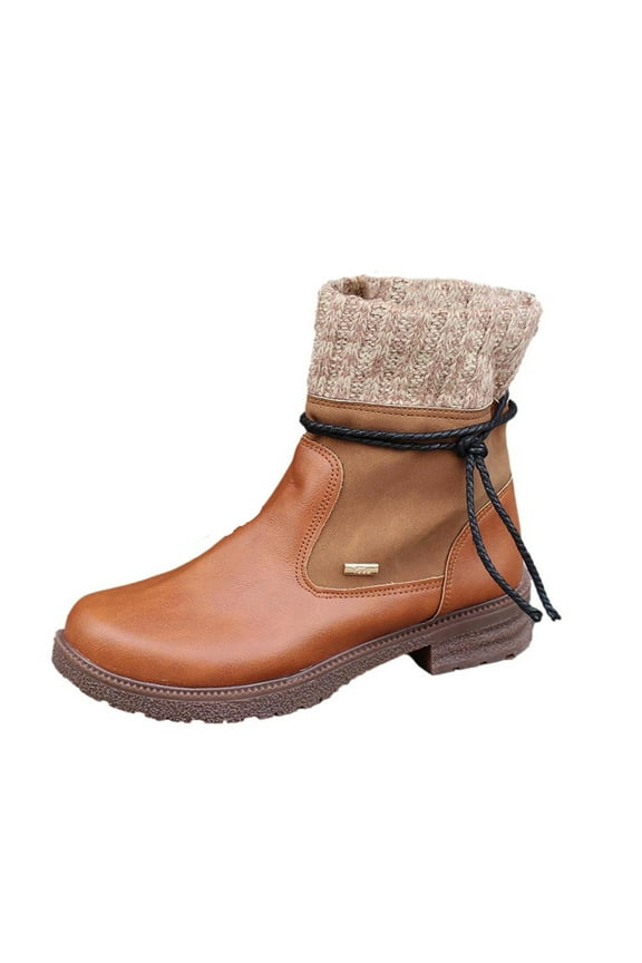 Women' Fat Ankle Boots Elastic Lace Knit Boots Trendy Pull On Fall Winter Short Booties