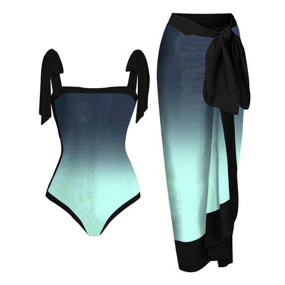 Jsaierl Women One-Piece Swimsuit with Cover up Wrap Skirt Sarong Bathing Suit Beach Outfit Summer