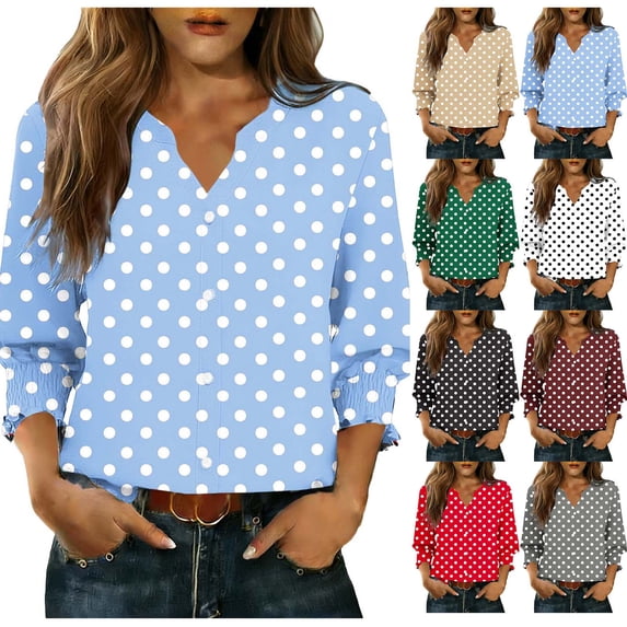 Jsaierl Women's 3/4 Length Sleeve Cardigans Plus Size Button Down Open Front Shirts Cute Polka Dot Ladies Blouses Workout Cotton Tunic Tops S-2XL