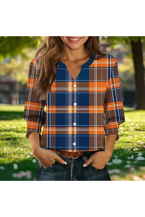 Women's 3/4 Length Sleeve Cardigans Summer Button Down Open Front Shirts Fashion Graphic Petite Blouses Work Loose Fit T-shirts Tops S-2XL