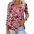 thumbnail image 1 of Jsaierl Women's 3/4 Length Sleeve Tops Plus Size V Neck Shirts Cute Graphic Petite Blouses Work Loose Fit T-shirts Top S-2XL, 1 of 5