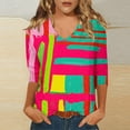 thumbnail image 1 of Jsaierl Women's 3/4 Length Sleeve Tops Summer V Neck Shirts Dressy Graphic Ladies Blouses Classic Cotton T-shirts Top S-3XL, 1 of 5
