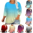 thumbnail image 1 of Jsaierl Women's 3/4 Sleeve Plus Size Tops Summer Round Neck Shirts Dressy Gradient Petite Blouses Workout Elegant T-shirts Top L-5XL, 1 of 6