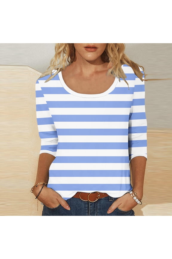 Women's 3/4 Sleeve Tops Casual Crew Neck Shirts Boho Graphic Petite Blouses Flowy Vacation Tunic Top S-2XL