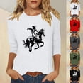 thumbnail image 1 of Jsaierl Women's 3/4 Sleeve Tops Summer Crew Neck Shirts Cute Print Ladies Blouses Workout Holiday T-shirts Top S-2XL, 1 of 5