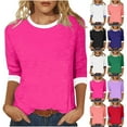 thumbnail image 1 of Jsaierl Women's 3/4 Sleeve Tops Summer Crew Neck Shirts Dressy Color Block Petite Blouses Flowy Dressy Tunic Top S-2XL, 1 of 6