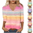 thumbnail image 1 of Jsaierl Women's 3/4 Sleeve Tops Summer V Neck Shirts Fashion Print Petite Blouses Work Holiday Tunic Top S-4XL, 1 of 6