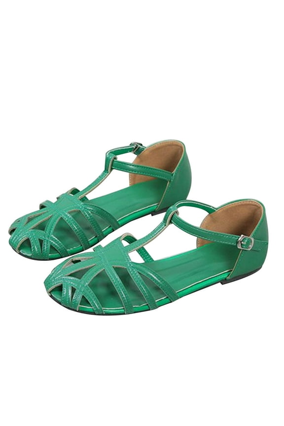 Vintage Fisherman Sandals for Women Hollow Closed Toe T-Strap Flat Sandal Casual Summer Classic Gladiator Walking Shoes