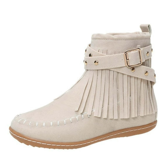 Jsaierl Women's Ankle Booties Western Tassel Cowboy Boots Retro Fringe Cowgirl Ankle Boots Chunky Heel Pointed Toe Fashion Festival Pull on Boots for Women