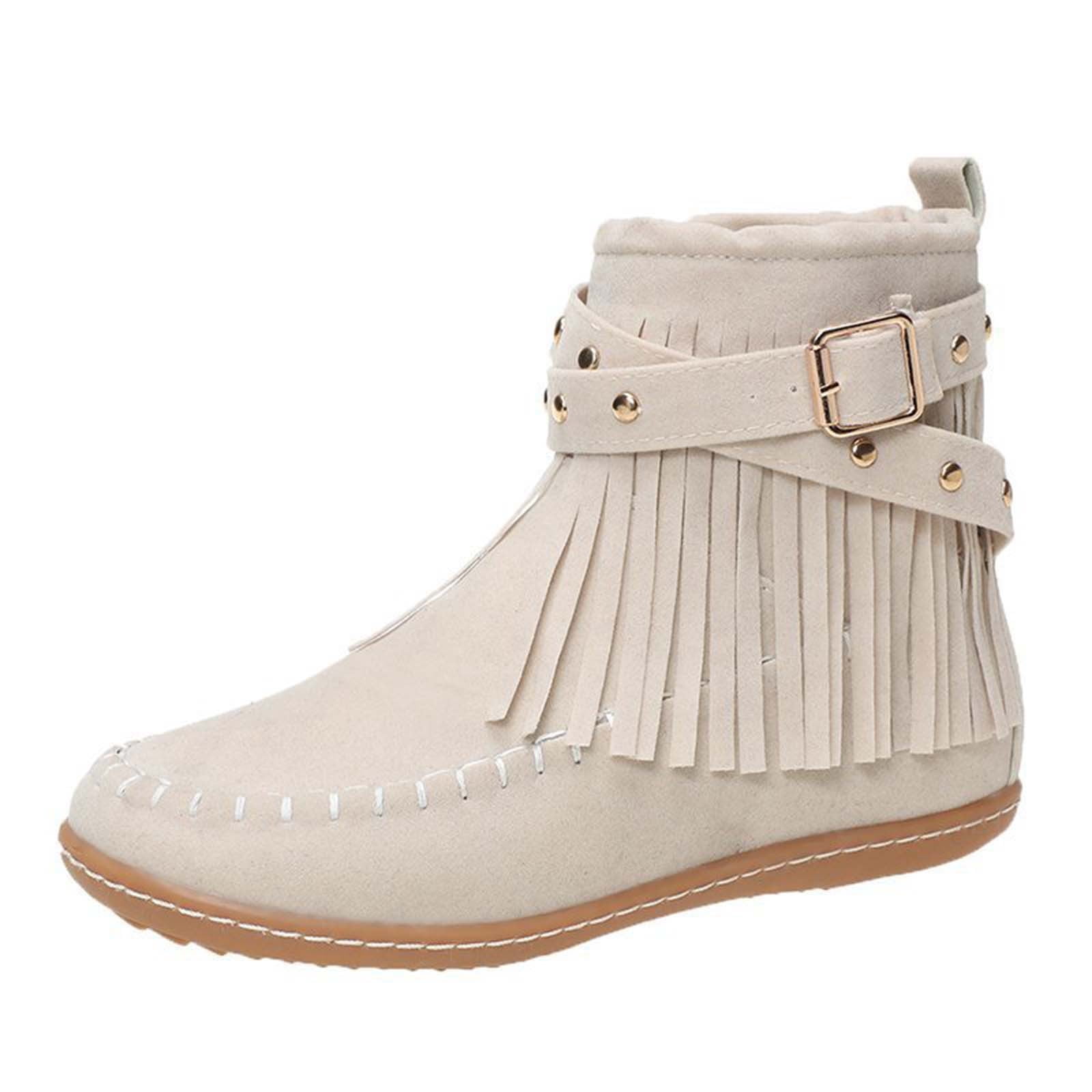 Jsaierl Women's Ankle Booties Western Tassel Cowboy Boots Retro Fringe