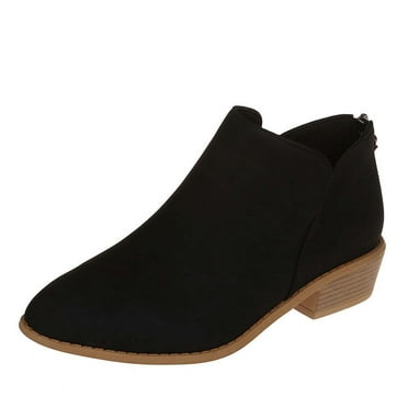 Jsaierl Women's Ankle Boots Slip on V Cutout Pointed Toe Chunky Stacked Low Heel Booties