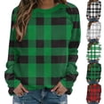 thumbnail image 1 of Jsaierl Women's Basic Checkered Crewneck Pullover Sweatshirts Classic Lightweight Casual Work Tops S-2XL, 1 of 8