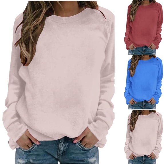 Jsaierl Women's Basic Raglan Sleeve Crewneck Sweatshirts Comfort Everyday Casual Tops S-5XL