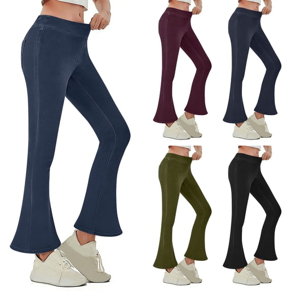 Jsaierl Women's Bell Bottom Faux Jeans High Waisted Wide Leg Flare Pants Jeggings Tummy Control Denim Yoga Pants