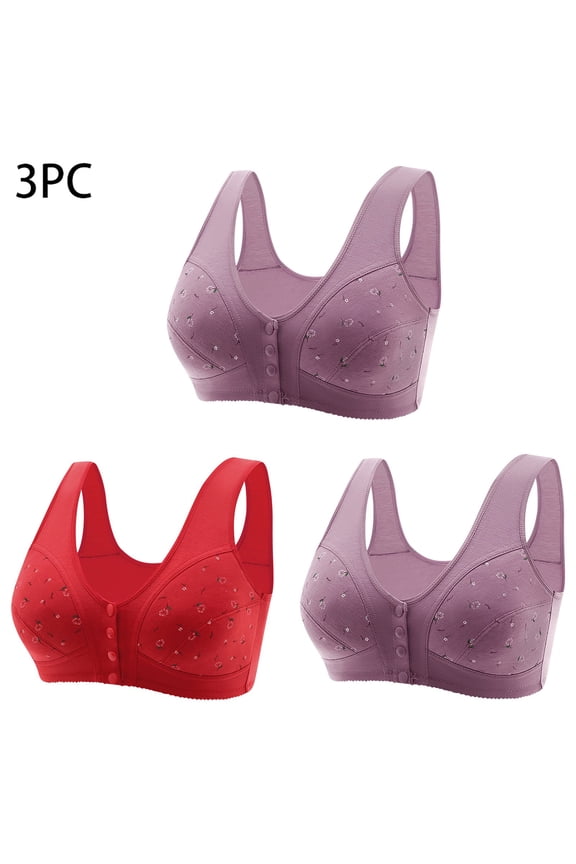 Women's Bras Front Closure Wireless Lift T-shirt Bras Cotton Comfortable Bralettes Elegant Everyday Full Figure Bras 3 Packs