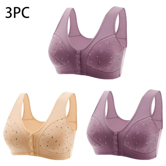 Jsaierl Women's Bras Front Closure Wireless Lift T-shirt Bras Cotton Comfortable Bralettes Elegant Everyday Full Figure Bras 3 Packs