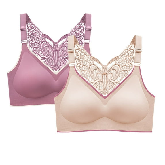 Jsaierl Women's Bras Wireless Support T-shirt Bras Seamless Full Coverage Bralettes Elegant Everyday Full Figure Bras 2 Packs