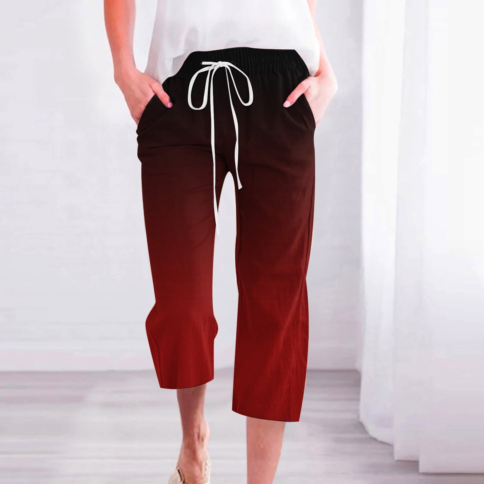 Jsaierl Women's Capri Pants Casual Elastic Waist Capri Shorts Petite ...