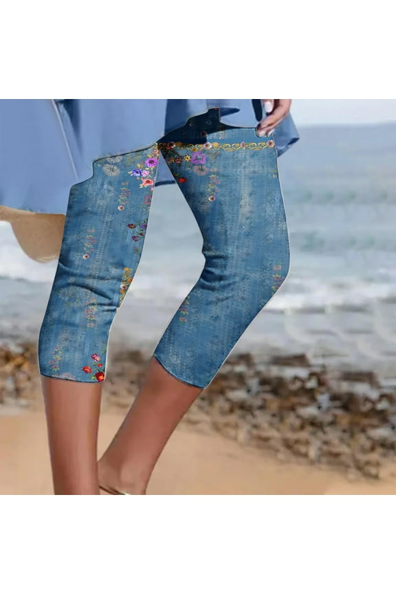 Women's Capri Pants Plus Size Elastic Waist Capri Shorts Ladies Wide Leg Cotton Skimmers Lounge Print Stretch Capris Womens Plus Size Capris