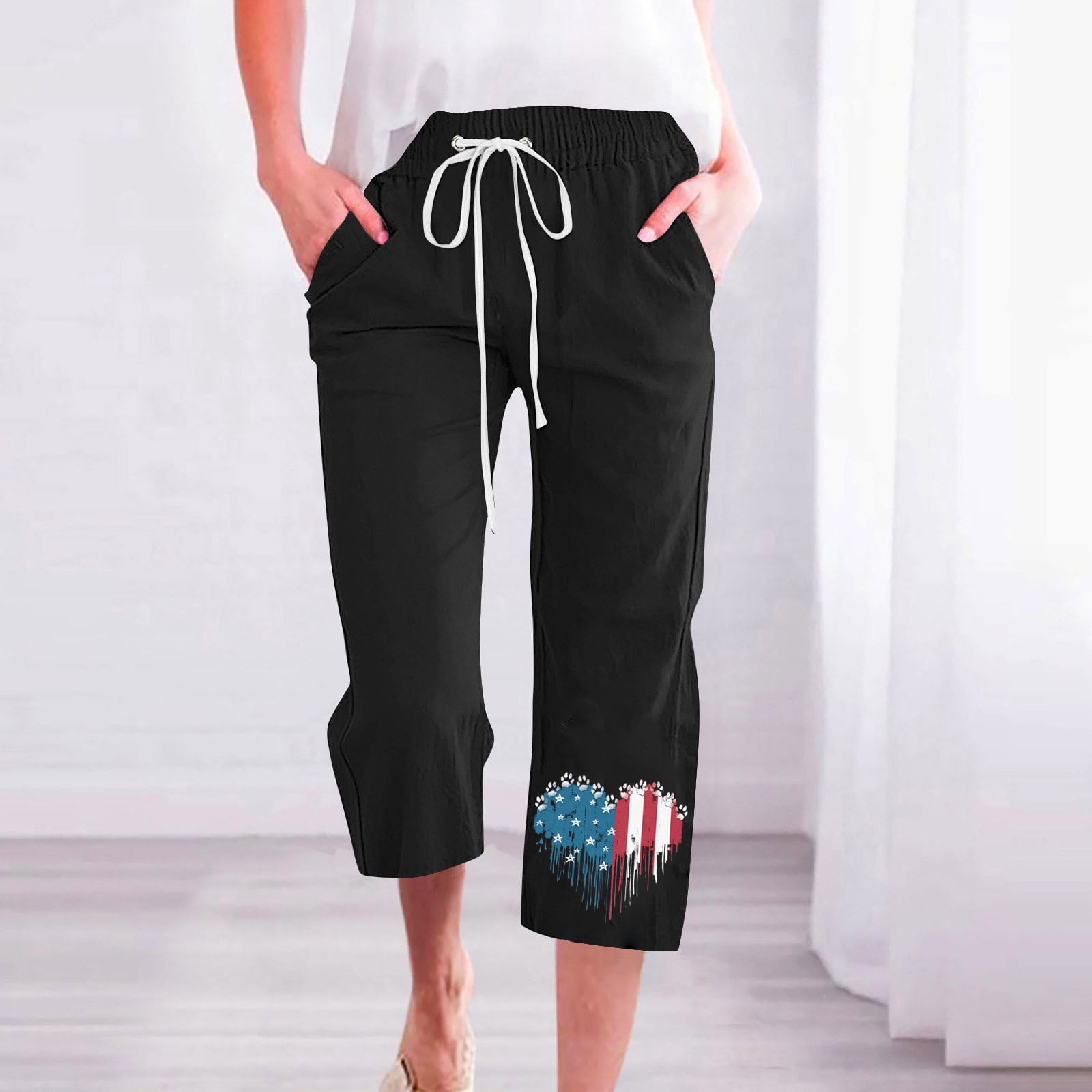 Jsaierl Women's Capri Pants Summer Elastic Waist Capri Shorts Petite ...