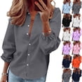 thumbnail image 1 of Jsaierl Women's Casual Solid Color Ruffle Collar Long Sleeve Ruffle Shirt Blouse V Neck Peasant Sleeve Button Down Shirt Tops, 1 of 9